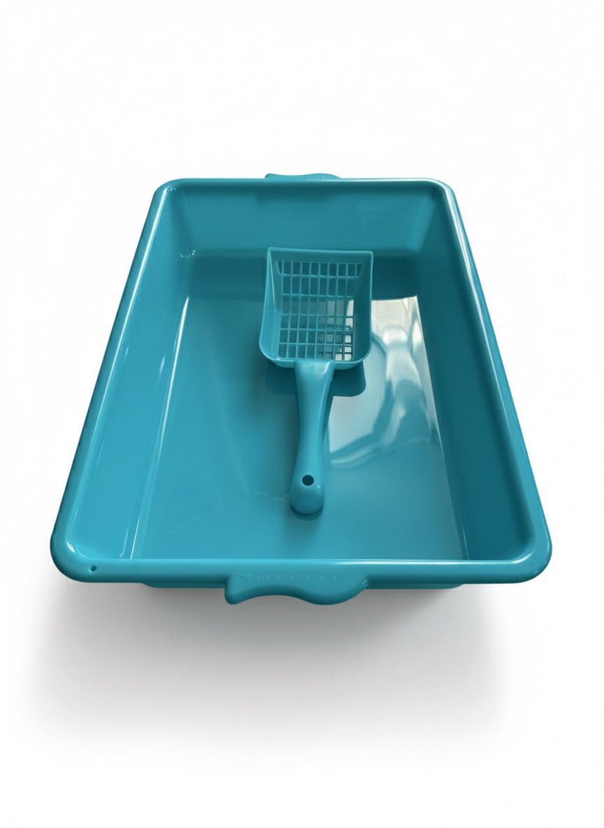 Arenero Bandeja Sanitaria para Gatos + Palita – Color Turquesa