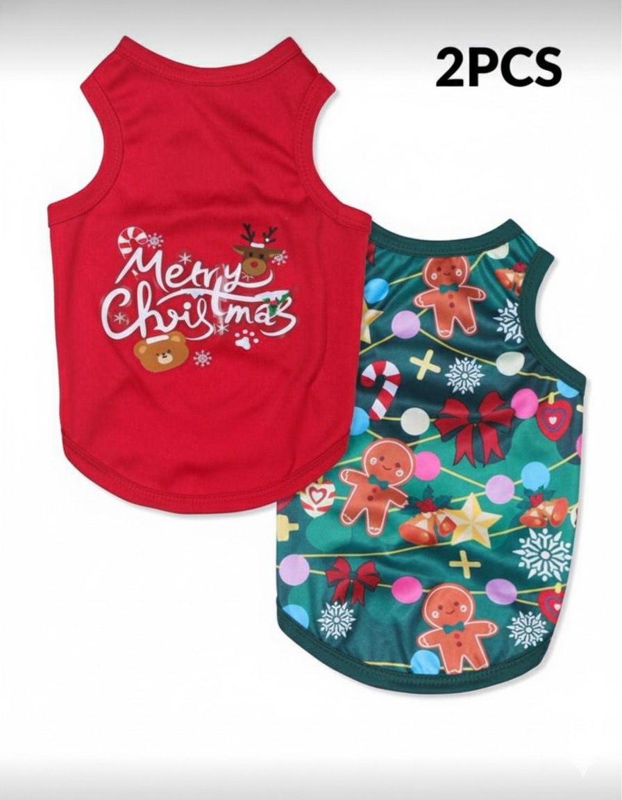 Polera pack 2 navidad  Merry Christmas Rojo  y Verde con Patrón de Jengibre