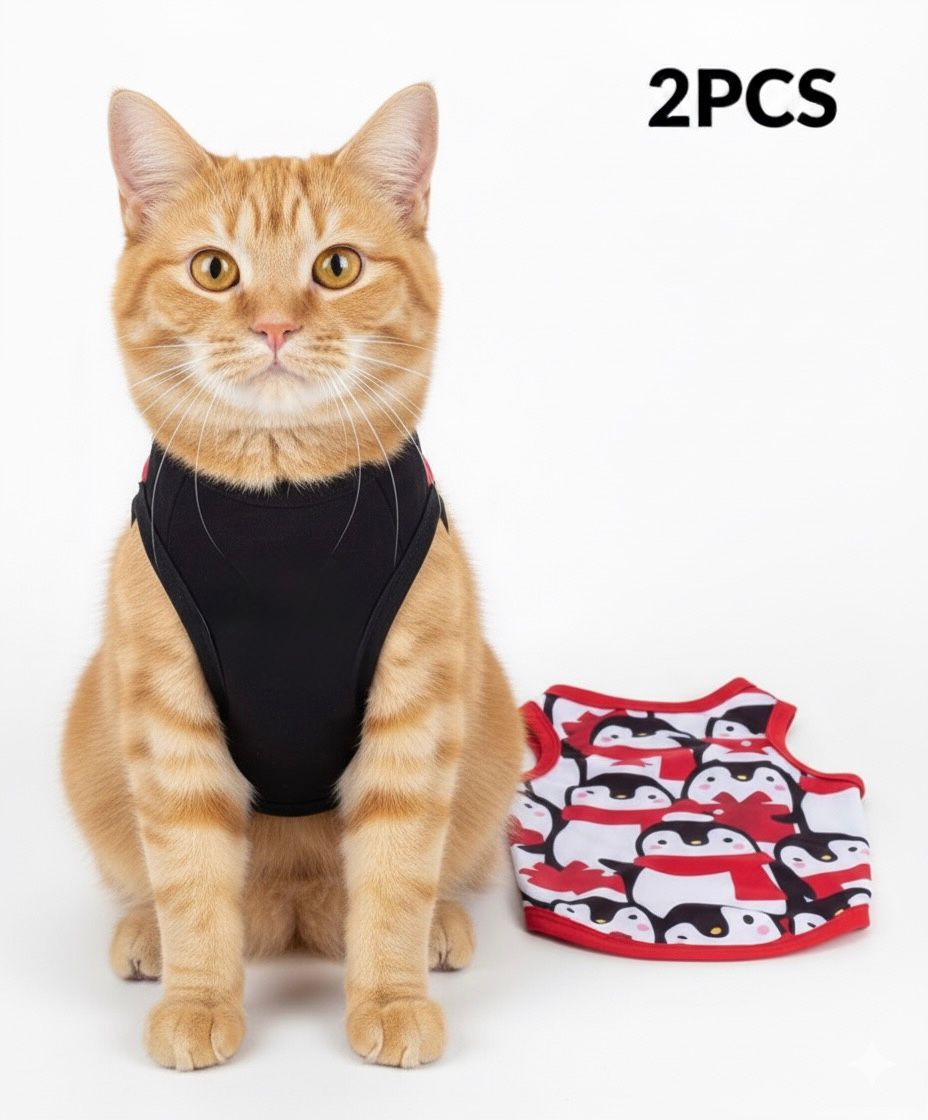 Pack de 2 Poleras Festivas Pingüinitos para Mascotas