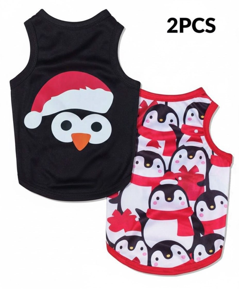 Pack de 2 Poleras Festivas Pingüinitos para Mascotas