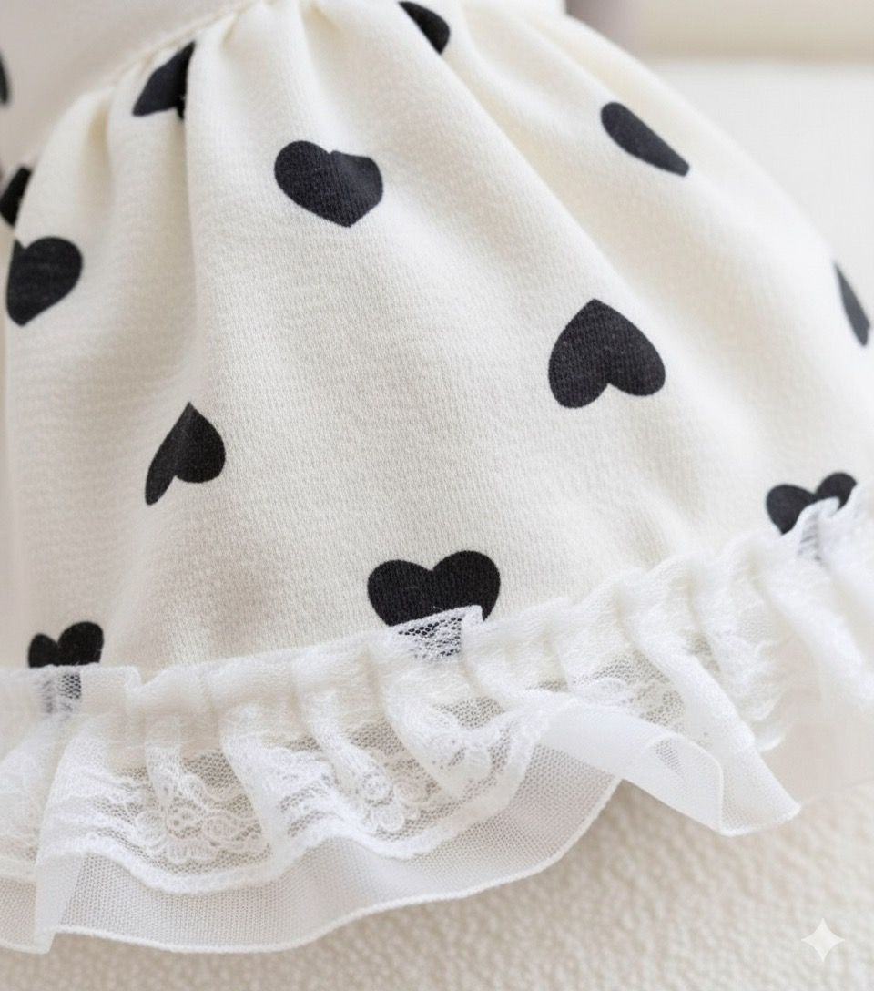 Vestido Blanco con corazones negros