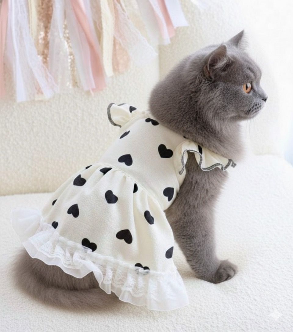 Vestido Blanco con corazones negros