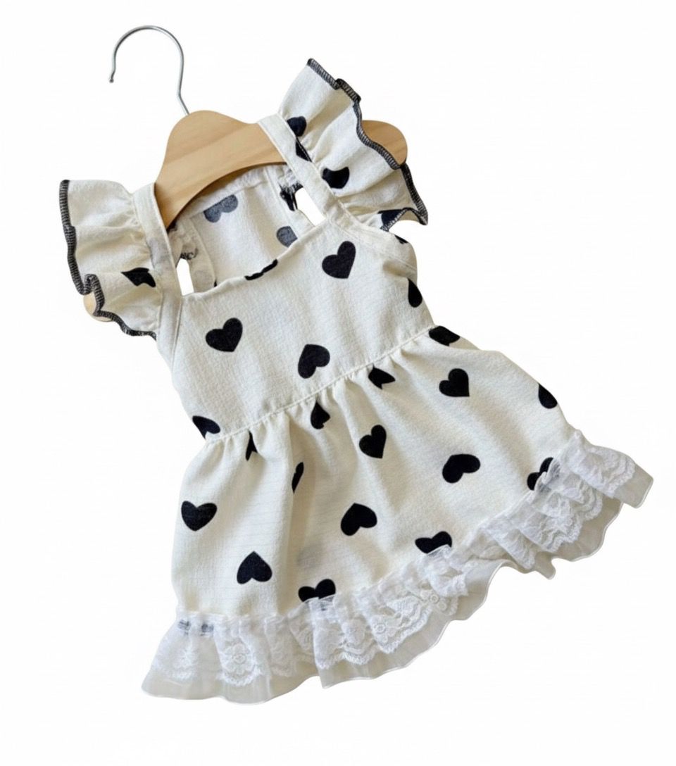 Vestido Blanco con corazones negros