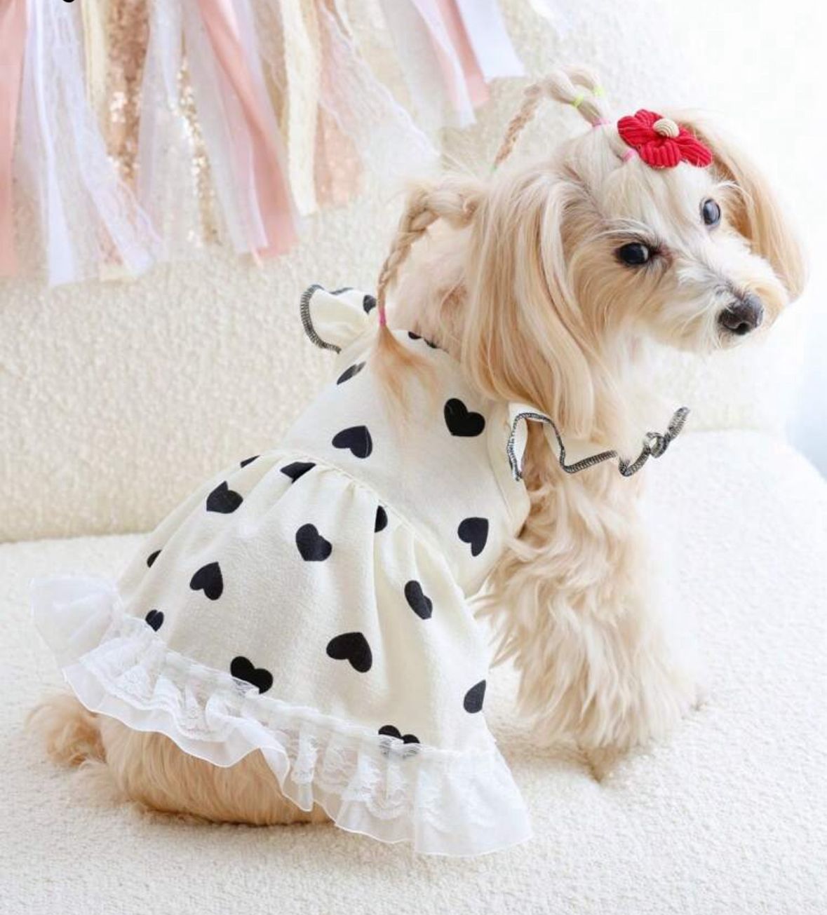 Vestido Blanco con corazones negros