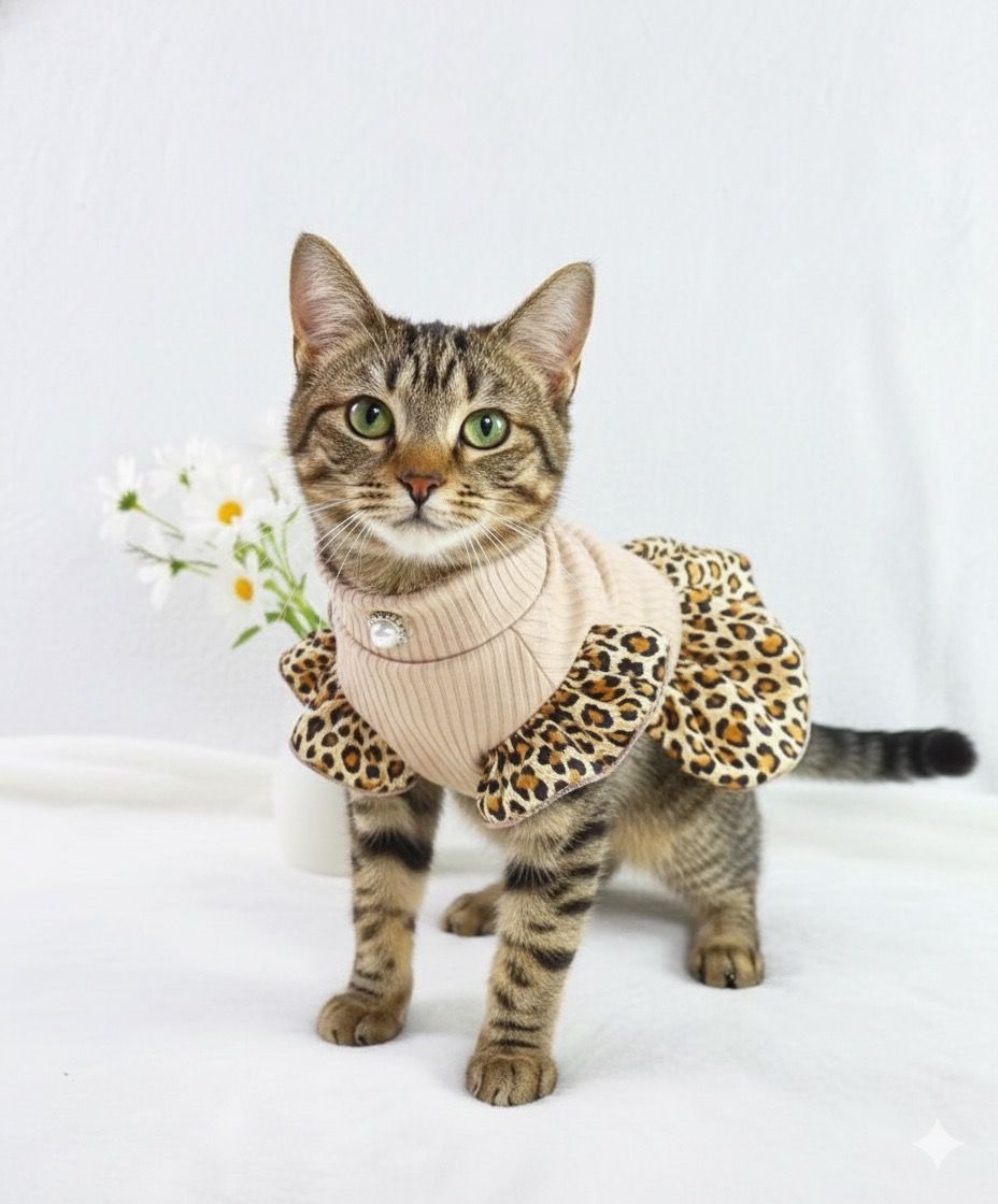 Vestido beige falda animal print