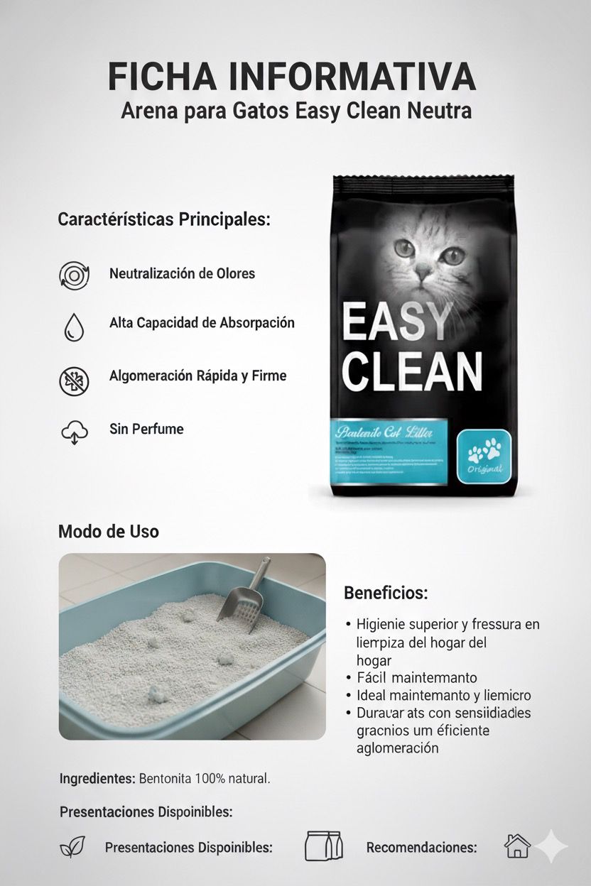 Arena Easy Clean Aglutinante Neutra de 20 Kg