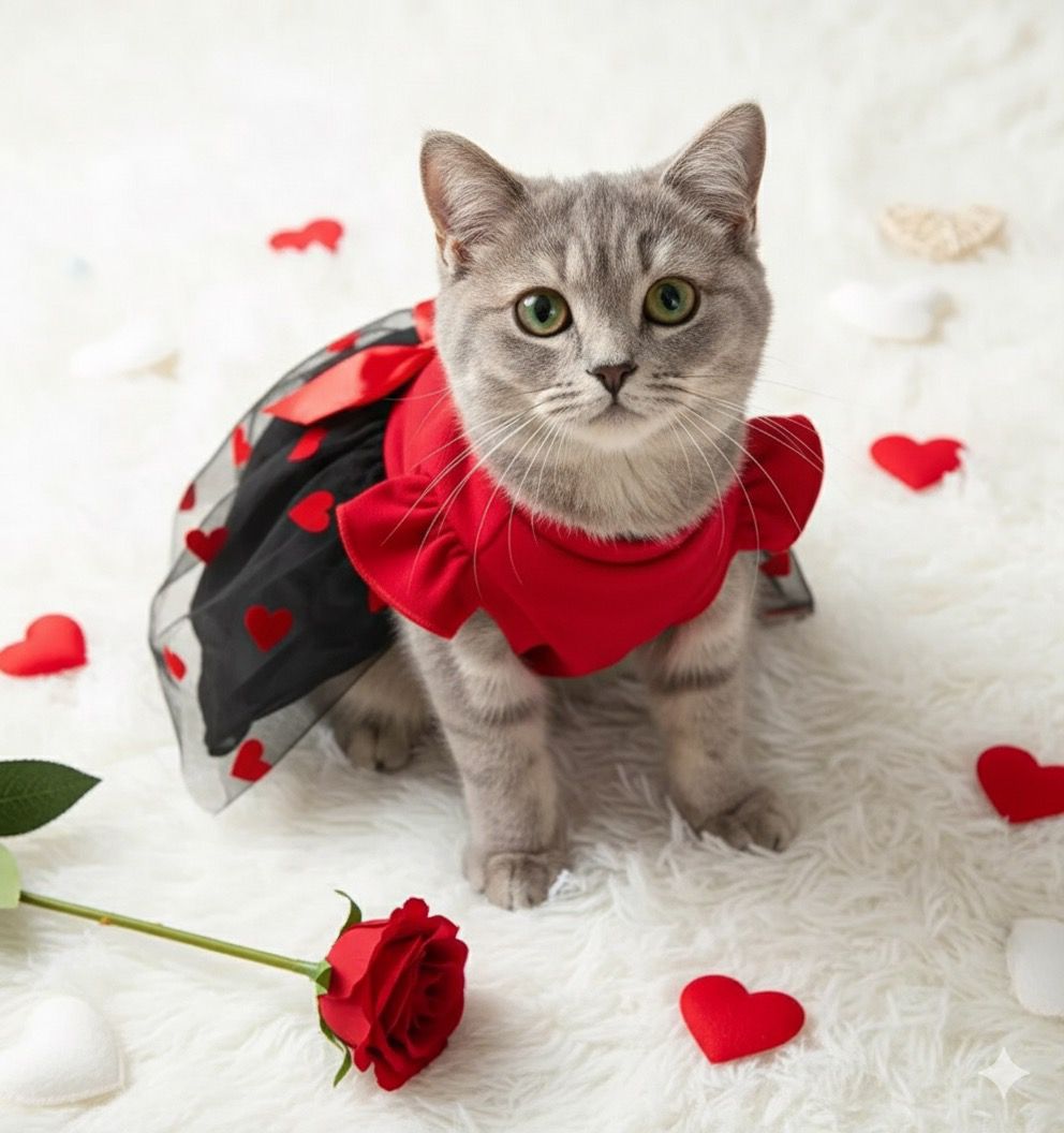 Vestido Mascota con tutu negro y rojo corazones