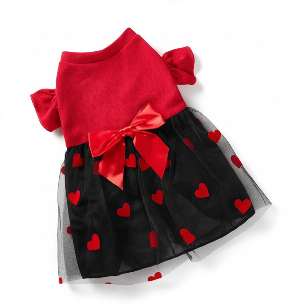 Vestido Mascota con tutu negro y rojo corazones