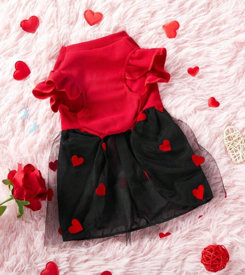 Vestido Mascota con tutu negro y rojo corazones
