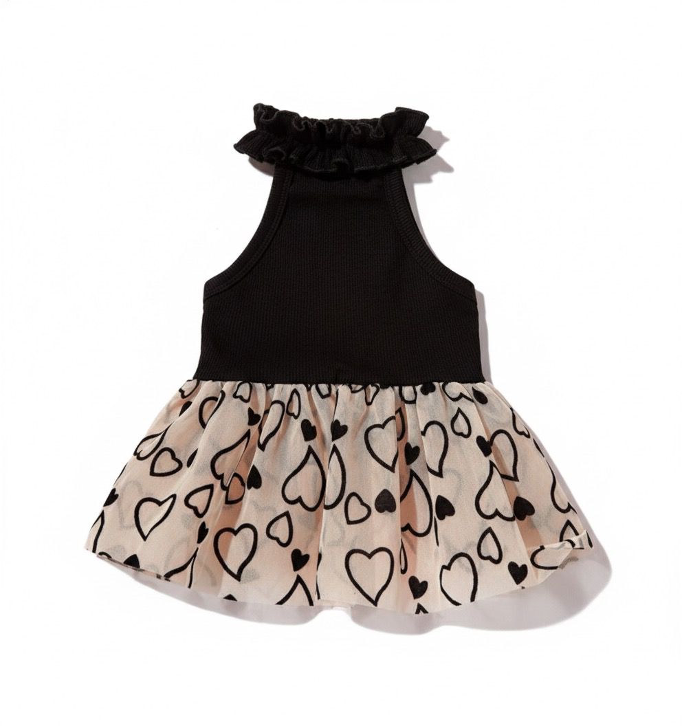 Vestido Mascotas con tutu negro y beige y corazones