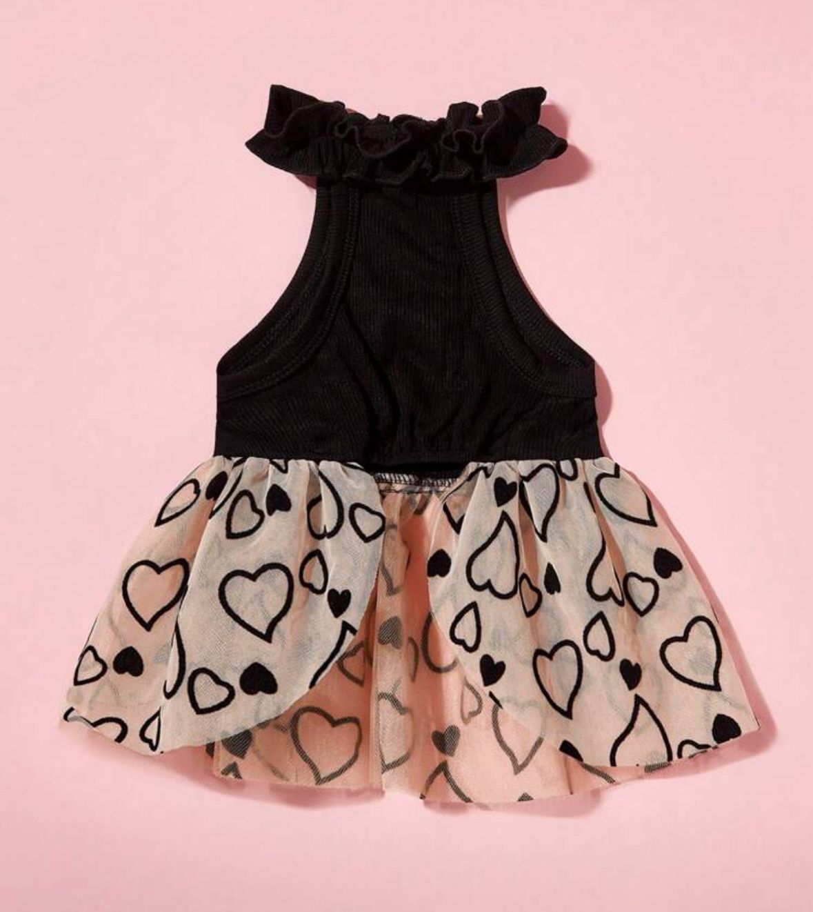Vestido Mascotas con tutu negro y beige y corazones
