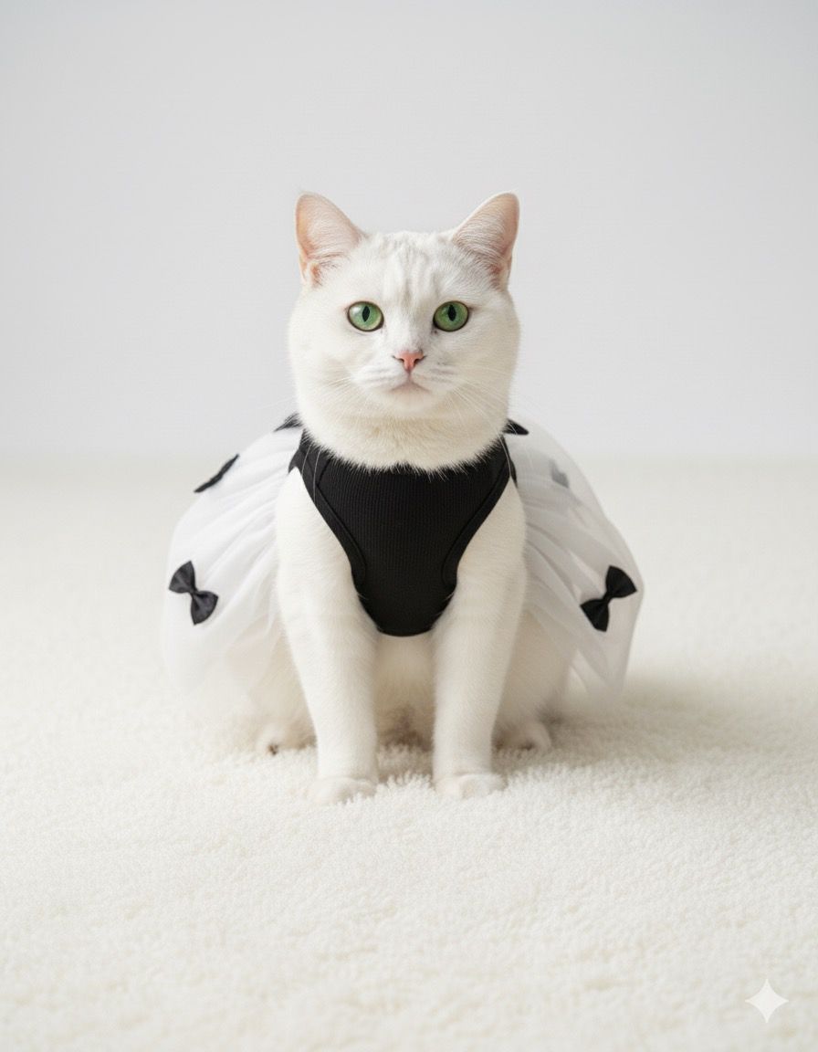 Vestido Mascota con tutu negro y blanco con lazos